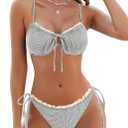 ZAFUL Women High Cut Bikini Sets String Sexy Swimsuit Two Piece Underwire Bathing Suit Brazilian Cheeky Cut Out Cute Swimwear (Gingham Black), XS