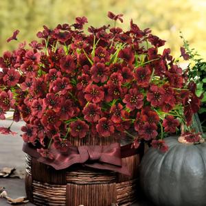 Artificial Fake Plants Flowers for Outdoor Outside Fall Decoration,24 Bundles Faux Silk Daisy in Planter UV Resistant Look Real for Home Front Door Porch Patio Garden Balcony Autumn Decor(Brown)