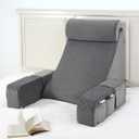 Vekkia 21" Reading Pillow with Arms and Headrest  Tall Back Support Cushion for Adults, Multi-Density Foam, Removable Cover & XL Side Pockets  for Reading, TV & Gaming in Bed & Floor 21"(Grey) (21 in( 5'10"-- 6'5"))