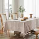 ZeeMart Grid Embroidered Tablecloths 60x120 Inch (Fit 7ft8ft, Narrow Fit 9ft Rectangle Table), Taupe Farmhouse Heavy Weight Cotton Linen Water Resistant Boho Table Cloth
