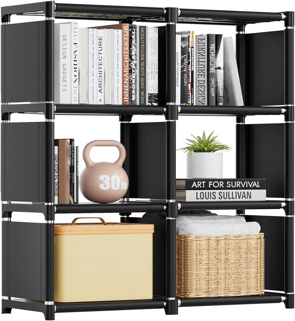 Mavivegue Book Shelf, 6 Cube Storage Organizer, DIY Bookcase, Metal Cube Bookshelf,Tall Book case for Bedroom, Living Room,Office,Closet Storage Organizer, Black Cubicle Storage Rack