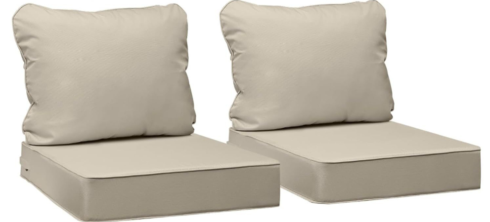 AAAAAcessories Outdoor Seat Cushions for Chairs, Fade-Resistant, Waterproof Patio Furniture Replacement Cushions, 24" x 24" x 5" + 24" x 19", Set of 2, Beige