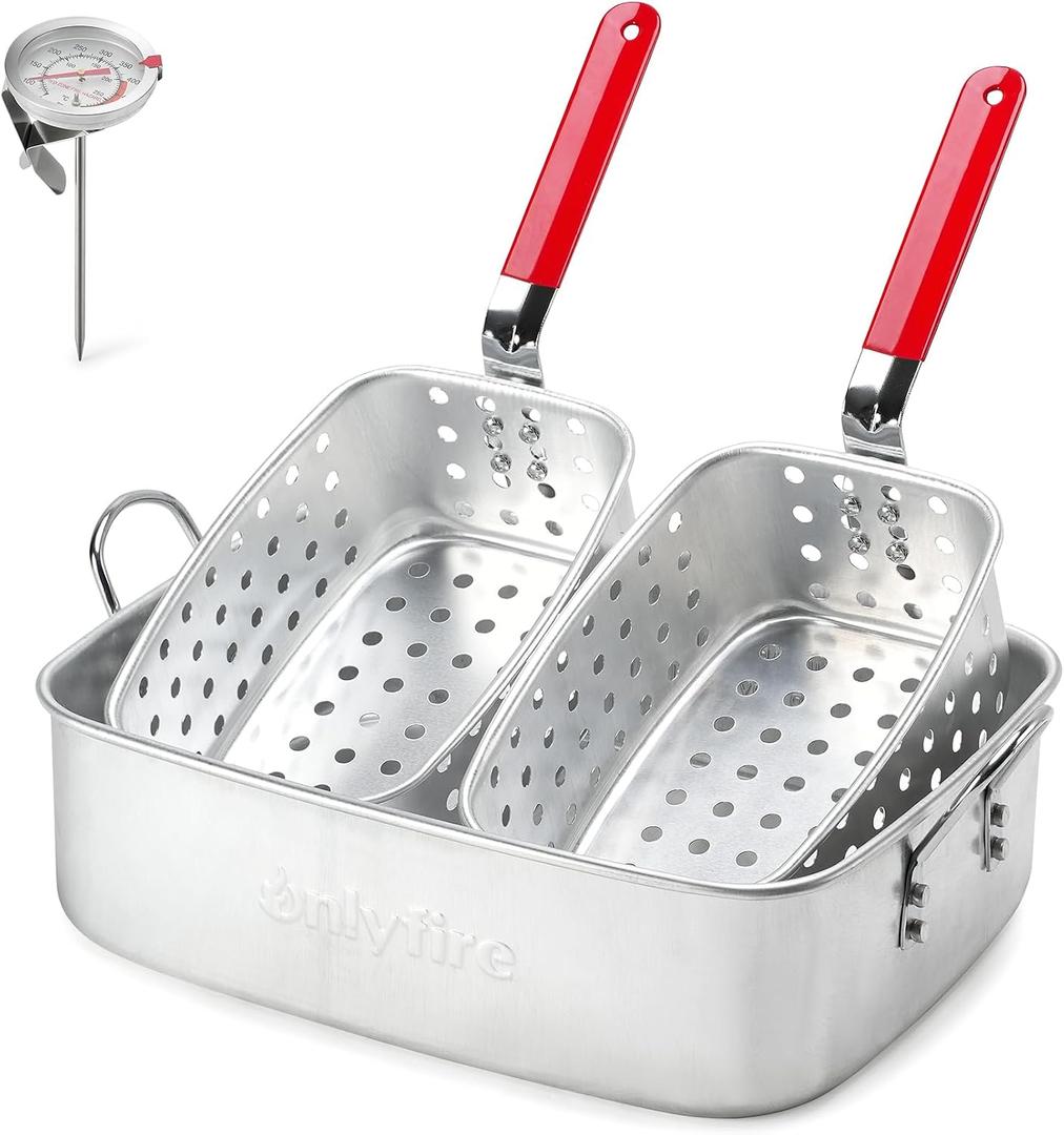 onlyfire 18QT Aluminum Deep Fryer Pot with 2 Baskets
Fish Fryer Basket Set, Heat-Resistant Silicone Handles, For Outdoor Cooking, For Fish Fryers, Chicken Wings and Fries