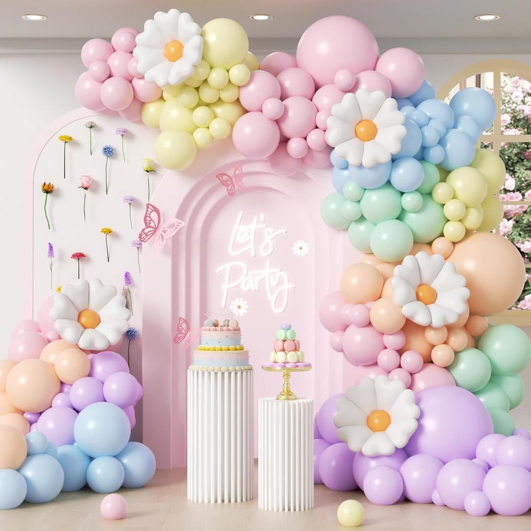 136pcs Pastel Flower Balloon Arch Kit with Pastel Purple Nude Light Pink Flower Balloons for Wildflower Floral Baby in Bloom Baby Shower Birthday Party Decorations