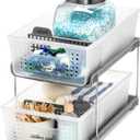 madesmart 2-Tier Organizer, Multi-Purpose Slide-Out Storage with Handles and Dividers for Home and Bath, BPA Free, Frost (1-Pack)