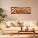 Burbell Horizontal Sun Wall Art, Boho Wooden Room Decor, 35"x12" Dark Brown, 35.4"L x 11.8"W