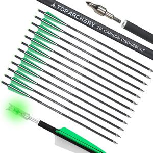 TOPARCHERY Crossbow Bolts 20 Inch12pcs with Lighted Nocks(6pcs), Carbon Crossbow Arrows for Practice Outdoor Hunting (Green)