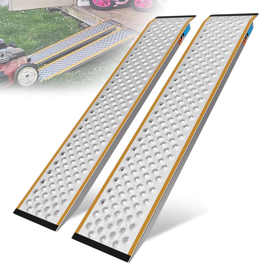 Aluminum Shed Ramp 2PC, 4' Long 8" Wide Loading Ramp for Riding Mower, 880 lbs Capacity for Lawn Mower, ATV, Motorcycle, Lightweight Sturdy Anti-Slip Ramps with Punch Plate Surface Aluminum Shed Ramp 2PC, 4' Long 8" Wide Loading Ramp for Riding Mower, 880 lbs Capacity for Lawn Mower, ATV, Motorcycle, Lightweight Sturdy Anti-Slip Ramps with Punch Plate Surface