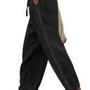 Puimentiua Women Linen Pants Lightweight Pants with Lace Side Summer Casual Beach Drawstring Elastic Waist Trousers Small