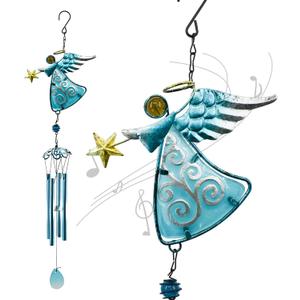 MrMrKura Angel Wind Chimes, 31.5 Angel Metal Wind Chimes for Outside with Metal Tubes & S Hook for Home Garden Decoration Christmas Decoration Hanging Ornament Wind Bell Gifts for Mom (Blue)