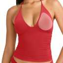 SUUKSESS Women Double Lined Halter Tank Top Summer Padded Going Out Tops Sleeveless Basic Shirts (Red, L)