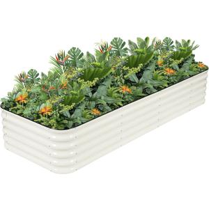 G GOOD GAIN Raised Garden Bed Kit - 5-in-1 Adjustable Galvanized Metal Planter Box with Protective Tape & Gloves & Tools | 8x3x1.4ft Outdoor Raised Bed for Gardening Vegetables, Flowers, Herbs, Green