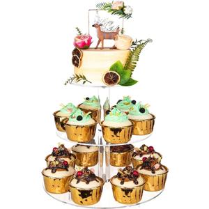 YestBuy 3 Tier Round Cupcake Stand, Acrylic Cake stand, Cupcake Tower Stand, Premium Cupcake Holder For 23 Cupcakes, Display for Pastry Wedding Birthday Party (4.7" between 2 layers)