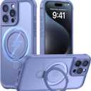 MOCCA Design for iPhone 15 Pro Case with Magnetic Invisible Stand [Full Camera Protection] [Compatible with Magsafe] Military Drop Shockproof Translucent Matte Phone Case Cover 6.1",Lavender Grey