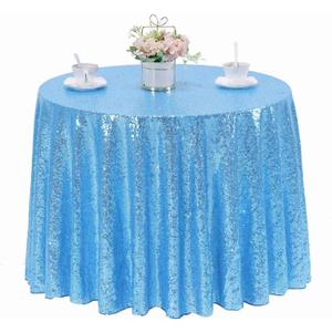 Baby Blue Sequin Tablecloth 72" Round Glitter Table Cover Metallic Sequence Table Clothes for Birthday Party Baby Shower Wedding