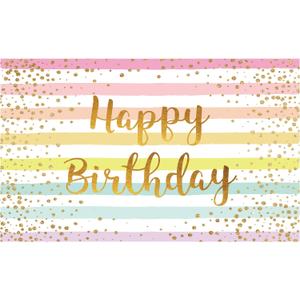Funnytree Colorful Happy Birthday Backdrop Rainbow Stripes Bday Kid Girl Baby Shower Party Banner Decoration Supplies Favors Gifts Table Photography Background Photobooth Prop
