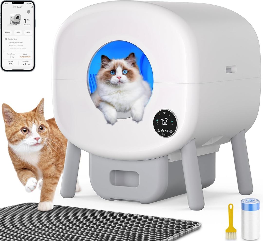 Self-Cleaning Cat Litter Box Double Safety Protection,100L Automatic Litter Box-Robot for Multiple Cats,Large Electric Litter Kitty Box-APP Control,Odor-Free,Liner&Litter Mat&Deodorizing Box