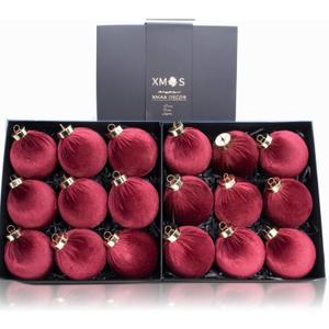 18PCS Burgundy Red Velvet Christmas Ornaments Set  Large Flocked Shatterproof Baubles for Xmas Tree Decoration, Hanging Ornaments for Holiday & Home Dcor (Burgundy Red, 3 Inch / 8 cm)