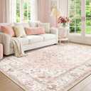 CAPALOCA Machine Washable Rugs Nursery Rug 5x8 Cute Girl Non Slip Low Pile Water Repellent Soft Print Pattern for Bedroom Indoor Decor Kids Playroom Pink