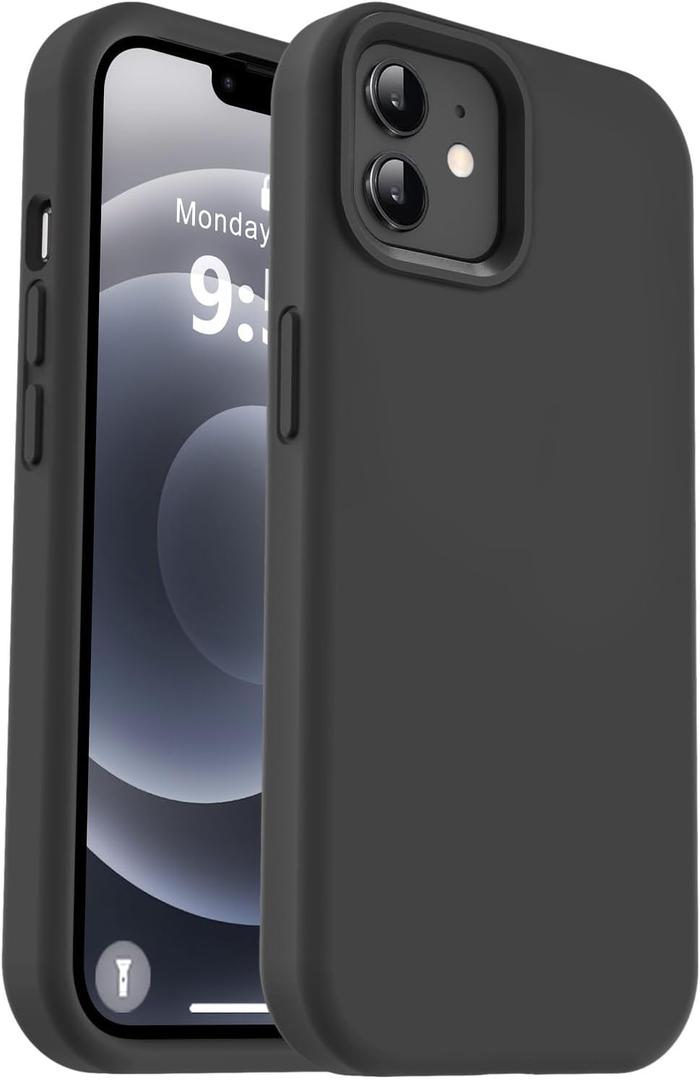 Vooii Compatible with iPhone 12 Case/iPhone 12 Pro Case, Liquid Silicone Upgrade [Soft Anti-Scratch Microfiber Lining] [Shockproof Drop Protection] Phone Case 6.1 inch - Black