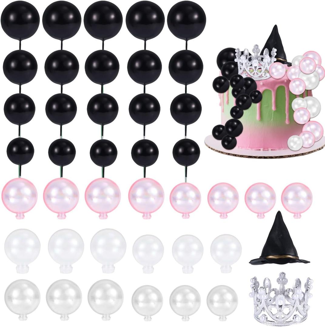 42pcs Witch Theme Cake Decorations, Witch Theme Party Supplies with Balloons, Balls, Wizard Hat & Crown Birthday Cake Topper for Women Girls Birthday Halloween Magic Party Decor (Pink, Black)