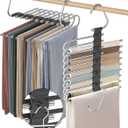Upgrade 9 Layers Pants Hangers Space Saving, 2 Pack Non Slip Stainless Steel Multifunctional Pants Rack Closet Pant Hanger Organizer with Hooks for Pants Jeans Trousers Dorm Room Essentials, Black
