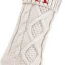 Personalized Christmas Stockings with Initials, 18 Inches Large Embroidered Monogrammed Cable Knit Christmas Stocking for Family, Xmas Holiday Party Gifts & Decoration for Fireplace(White,Letter A)