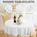 Decorelia White Faux Linen Round Tablecloths 60 inch, Waterproof Decorative Washable Texture Rustic Circle Table Cloth Cover for Dining Kitchen Party Farmhouse Outdoor (Round (2-4 Seats),White)