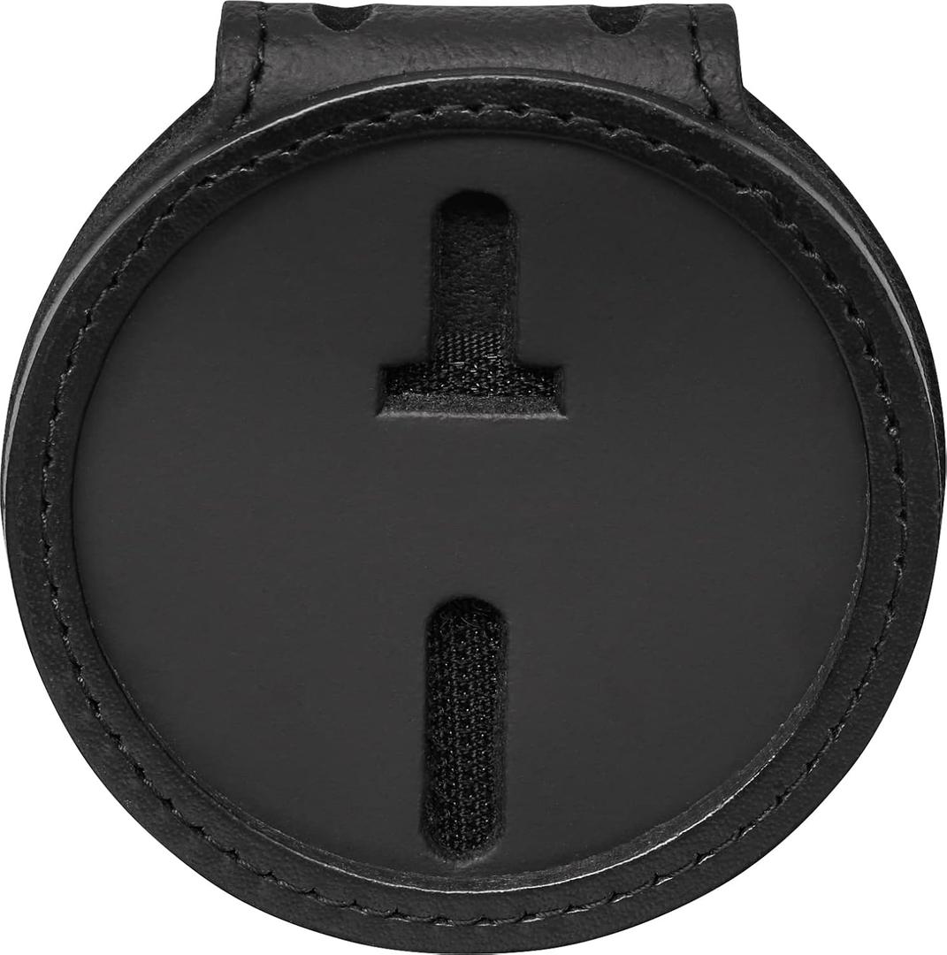 Perfect Fit Round Police Badge Holder 2.5 Inches Round Belt Clip Neck Chain Badge Holder Law Enforcement Black Leather (Cutout 708)