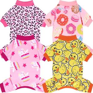 XPUDAC 4 Pack Dog Pajamas Soft Strechy Duck Pink Print Puppy Clothes for Small Medium Dogs Girl Boy Cat Apparel-2X-Large