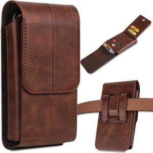 Phone Pouch Leather Belt Holster Case with Card Holder, Compatible with iPhone 15 Pro Max, 15 Plus,14 Pro Max, 14 Plus, 13 Pro Max, 12 Pro Max, 11 Pro Max, XS Max, Brown (Large)