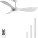 52" White Ceiling Fan with Light & Remote, Multi Downrods | 3 Color Dimmable Light, Heat-resistant ABS Blades, 6-Speed Reversible Quiet DC Motor, for Bedroom & Living Room