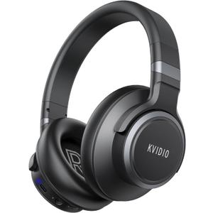 KVIDIO Active Noise Cancelling Headphones, 70 Hours Playtime Bluetooth Headphones Wireless with Microphone, Transparency Mode, Deep Bass and Hi-Fi Stereo Sound Over Ear Headphones for Travel Office (Black)
