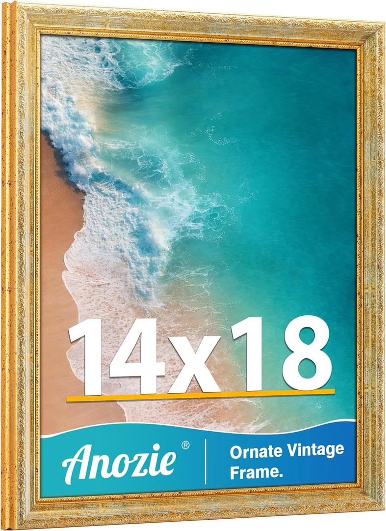 Vintage 14x18 Picture Frame, Antique Gold Photo Frames with Plexiglass Front,Ornate 14x18 Frame Display for Wall Dcor,1 Pack,Silver