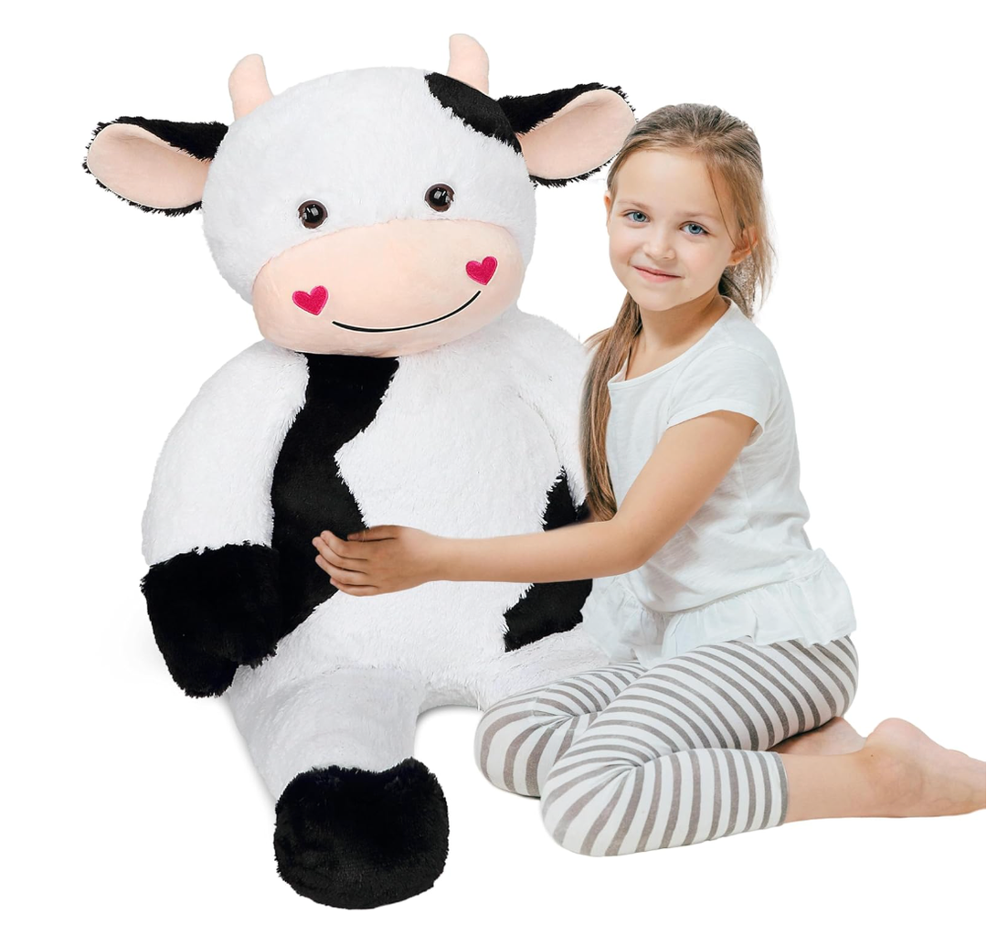 32" Large Cow Stuffed Animal, Giant Soft Plush Fluffy Cow Toy Birthday Holiday Party Gifts for Kids Girls Boys