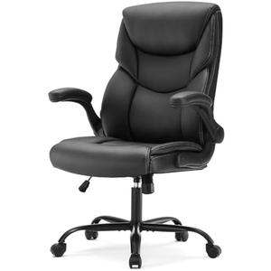 Sweetcrispy Ergonomic Office Chair Heavy Duty Task Desk Chair with Flip-up Arms, PU Leather, Adjustable Swivel Rolling Chair with Wheels, Beige : Office Products