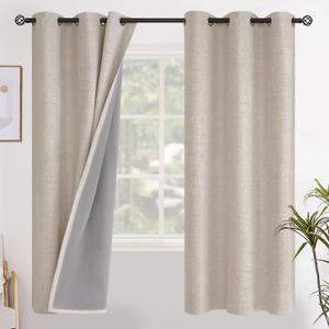 YoungsTex Oatmeal Linen Blackout Curtains for Bedroom 72 Inches Long, Full Room Darkening Window Drapes for Living Room Thermal Insulated Blinds with Grommets Heat Blocking, 2 Panels, 42 X 72 Inch