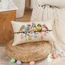 2 x RABUSOFA Easter Pillow Covers 12x20 inch Easter Decorations for Home Pink Birds Colorful Eggs Lumbar Throw Pillows for Bedroom Sofa Holiday Festivals Decor