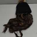 HOOJIH Knitted Beanie Wig, Hat Hair Extension Long Wavy Curly Black Hat Wig with Faux Fur Pom Hat Attached 18 Inch Synthetic Hairpiece for Women Girls Winter - Black Brown with Highlights