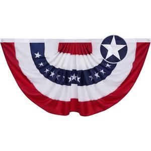 Homissor American Flag Bunting Outdoor 3x6 Ft USA US Pleated Fan Flag Embroidered Stars for Patriotic, Memorial Day, 4th of July Outside Banner