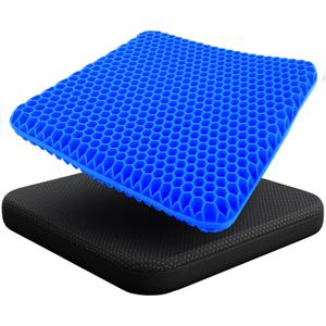 EcoNour Gel Seat Cushion for Long Sitting  Blue | Double-Layer Honeycomb Gel Cushion for Office Chair, Car & Wheelchair | Pain Relief for Tailbone, Sciatica & Back Support