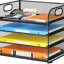 Lavatino Paper Organizer for Desk, 4-Tier Desk Organizer Tray, Mesh Desktop File Organizers with Handle, Office Classroom Organization and Storage-Black