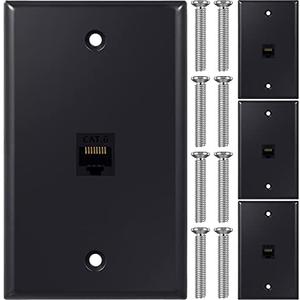 Weewooday 4 Pack Ethernet Wall Plate with Single Port, RJ45 Cat6 Female to Female Jack Inline Coupler Plates Ethernet Cable Faceplates (Black,4 Pack)