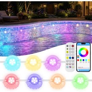 Pool Lights for Inground & Above Ground Pool 8 Pack, IP68 LED Pool Lights with App & Remote Control, RGBIC Color, Underwater Swimming Pool Lights with Timer, Music Sync
