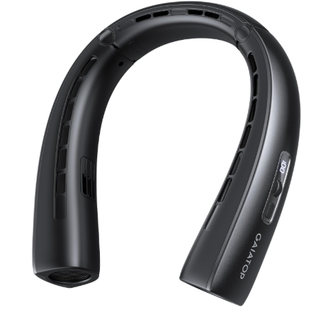 Gaiatop Portable Neck Fan, Wearable 360° Surround Cooling Turbo Airflow, 0 to 100 Speeds, Up to 12.5H Lasting, Rechargeable Hands Free Personal Fans for Outdoor, Travel, Concerts, Office, Gym, black