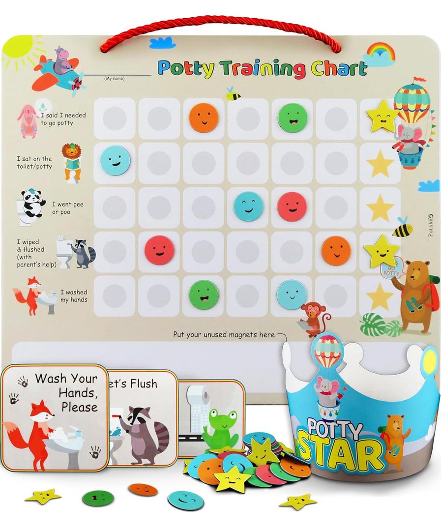 Potty Training Chart with 35 Stickers, 3 Reminder Stickers and Crown for Toddlers Boys and Girls - Potty Training Rewards for Kids - Zoo Animal