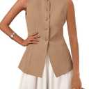KIRUNDO Blazer Vest for Women Trendy 2025 Dressy Business Casual Summer Button Down Sleeveless Work Suit Waistcoat Tops (Medium, Khaki)