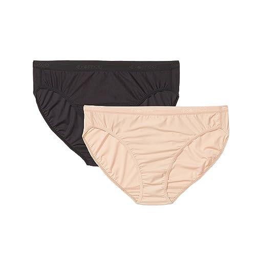 ExOfficio Women's Give-N-Go 2.0 Bikini Brief 2-Pack, Breathable and Durable, Easy Clean Travel Underwear, Black/Buff, Large 12-14