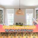 Battery Operated Pendant Light with Remote,Battery Ceiling Lights No Wiring,Battery Chandelier with RGB Rechargable Light Bulbs 50hrs Battery Life,2 Pack Rattan Boho Hanging Light for Kitchen Island