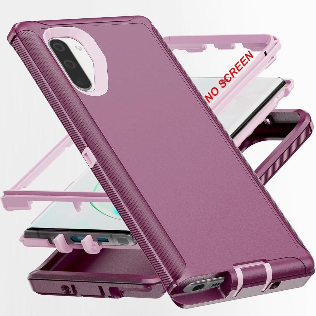 AYMECL for Note 10 Case,[Military Grade] 3 in 1 Full Body Shockproof Dust/Drop Proof Heavy Duty Protection Cover,for Samsung Galaxy Note 10 6.3 Inch,Pink+Wine Red